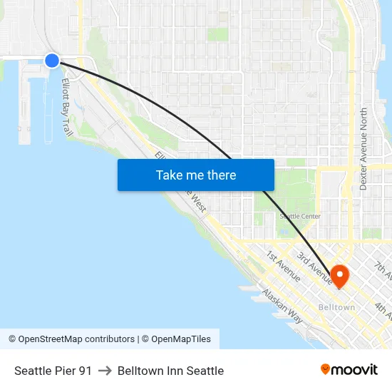 Seattle Pier 91 to Belltown Inn Seattle map