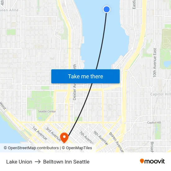 Lake Union to Belltown Inn Seattle map