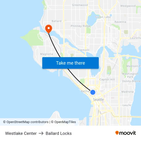 Westlake Center to Ballard Locks map