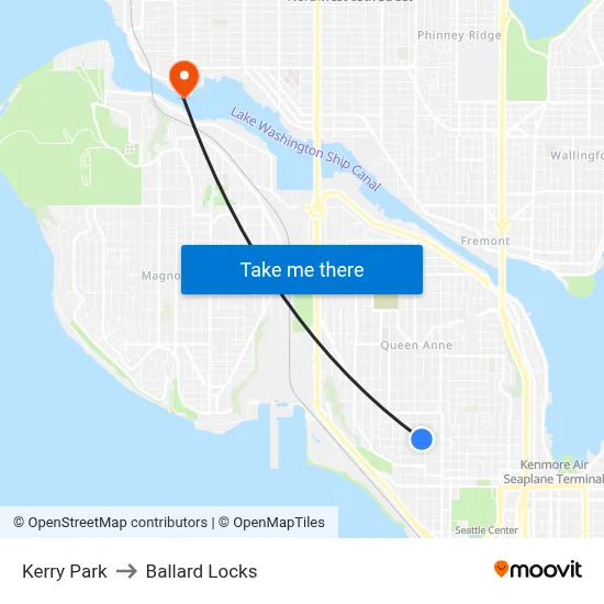 Kerry Park to Ballard Locks map