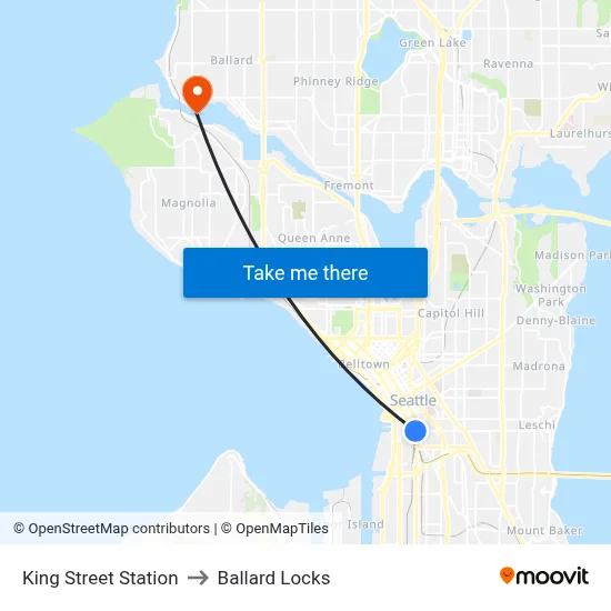 King Street Station to Ballard Locks map