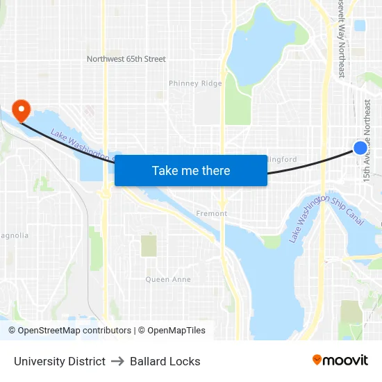 University District to Ballard Locks map