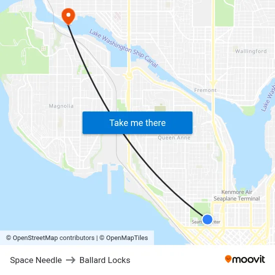 Space Needle to Ballard Locks map