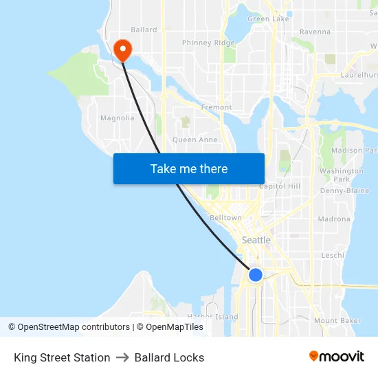 King Street Station to Ballard Locks map