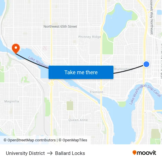 University District to Ballard Locks map