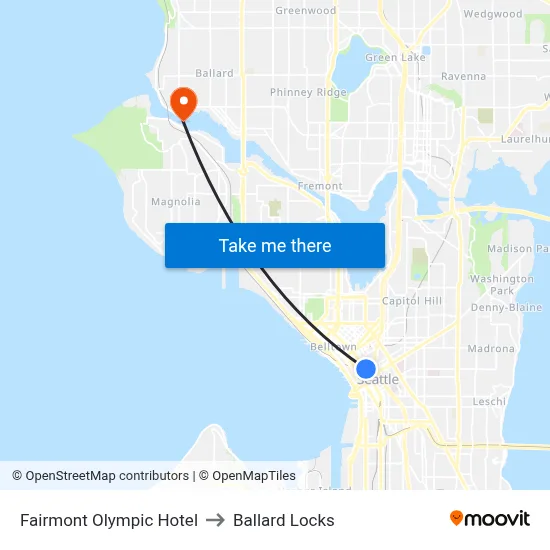 Fairmont Olympic Hotel to Ballard Locks map