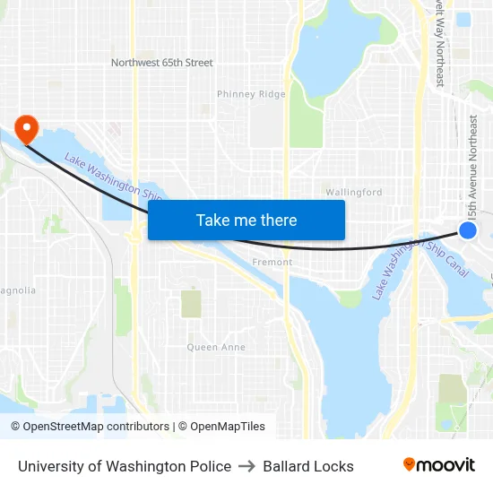 University of Washington Police to Ballard Locks map