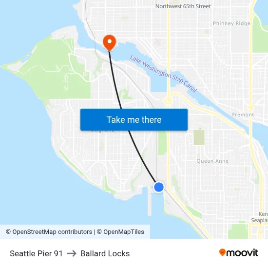 Seattle Pier 91 to Ballard Locks map