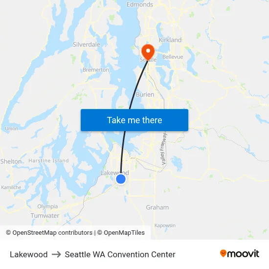 Lakewood to Seattle WA Convention Center map