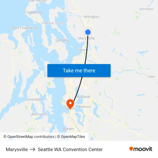 Marysville to Seattle WA Convention Center map