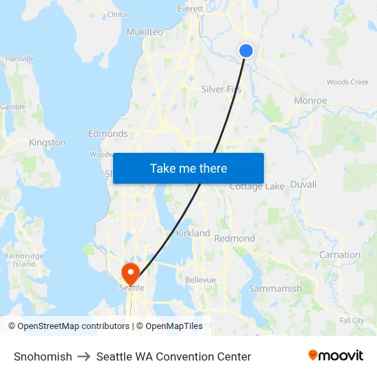 Snohomish to Seattle WA Convention Center map