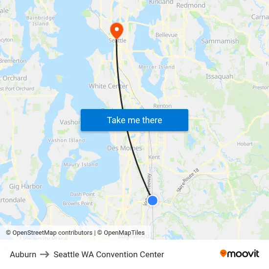 Auburn to Seattle WA Convention Center map