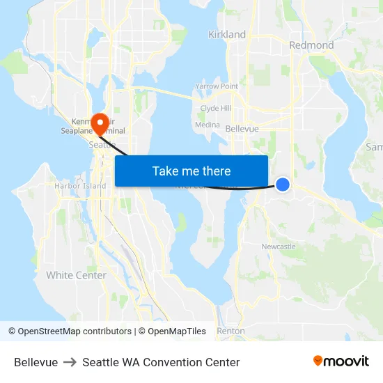 Bellevue to Seattle WA Convention Center map