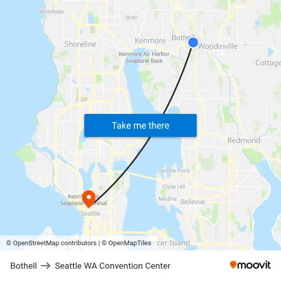 Bothell to Seattle WA Convention Center map