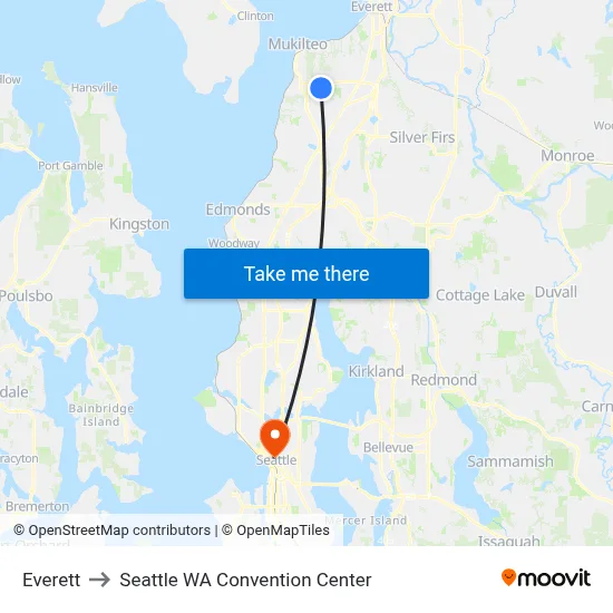 Everett to Seattle WA Convention Center map