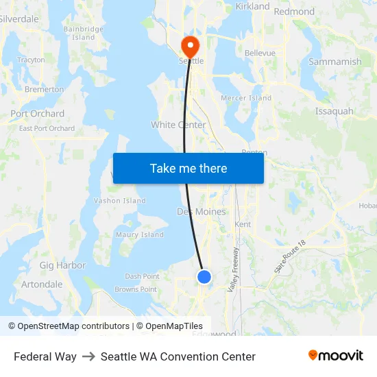 Federal Way to Seattle WA Convention Center map