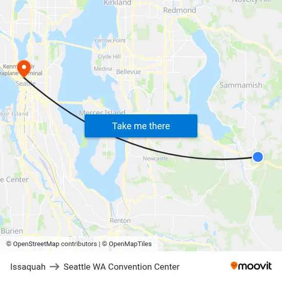 Issaquah to Seattle WA Convention Center map