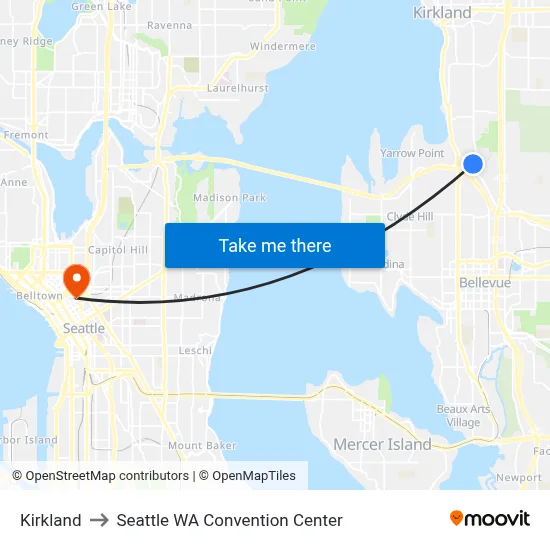 Kirkland to Seattle WA Convention Center map