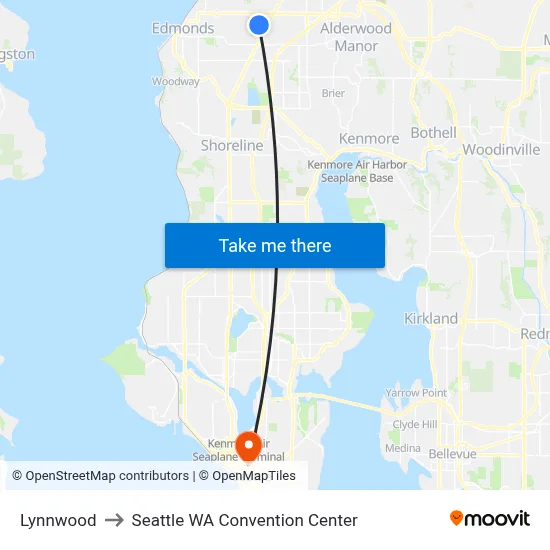 Lynnwood to Seattle WA Convention Center map