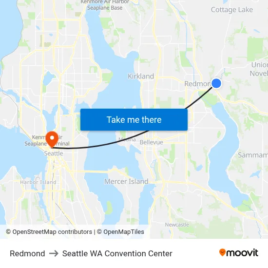 Redmond to Seattle WA Convention Center map