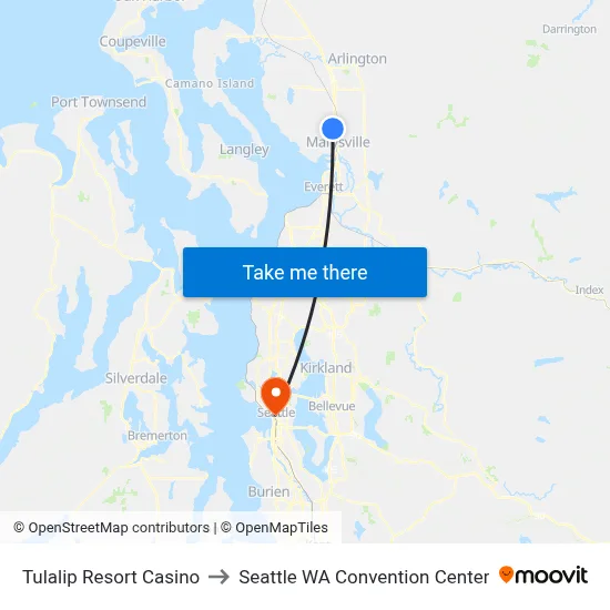Tulalip Resort Casino to Seattle WA Convention Center map