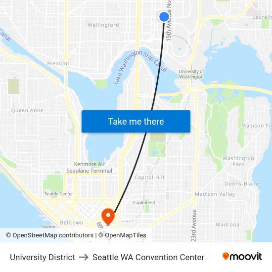 University District to Seattle WA Convention Center map