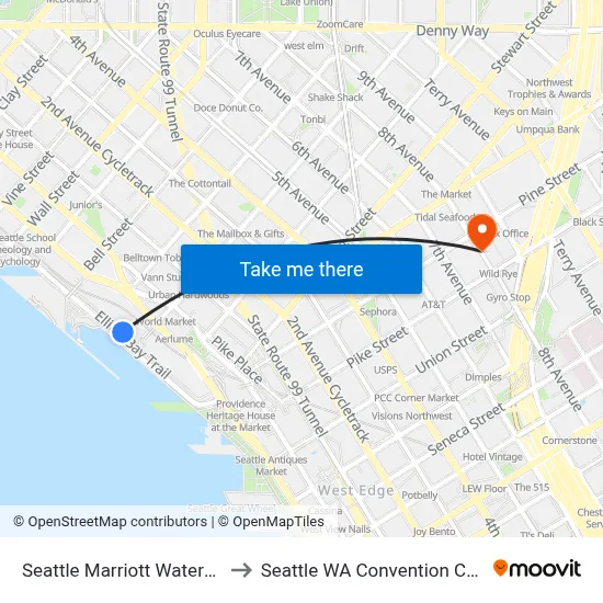 Seattle Marriott Waterfront to Seattle WA Convention Center map