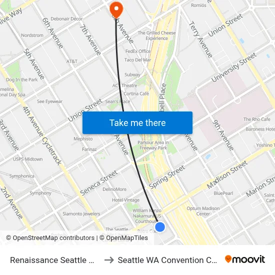 Renaissance Seattle Hotel to Seattle WA Convention Center map