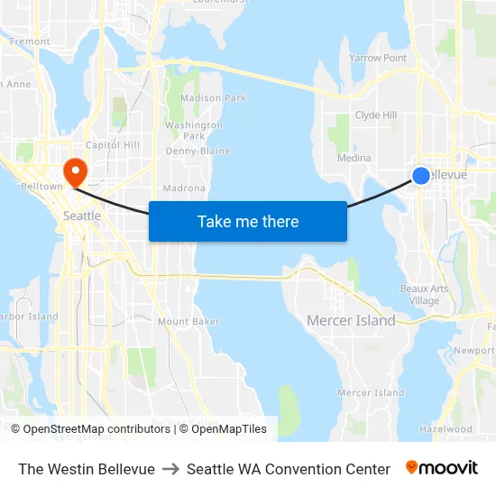 The Westin Bellevue to Seattle WA Convention Center map