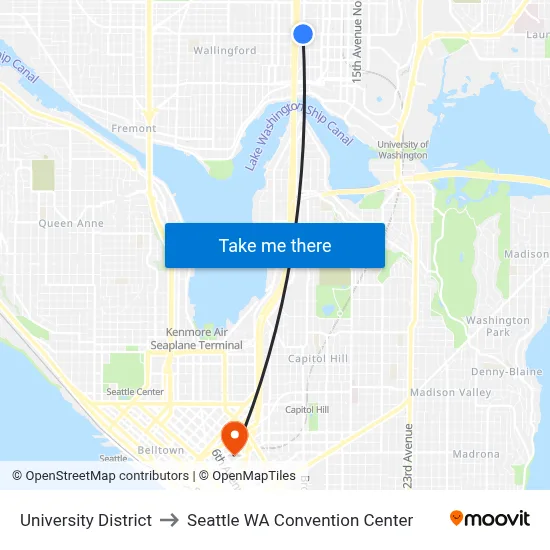 University District to Seattle WA Convention Center map