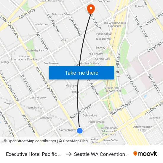 Executive Hotel Pacific Seattle to Seattle WA Convention Center map