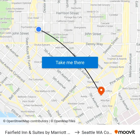 Fairfield Inn & Suites by Marriott Seattle Downtown/Seattle Center to Seattle WA Convention Center map