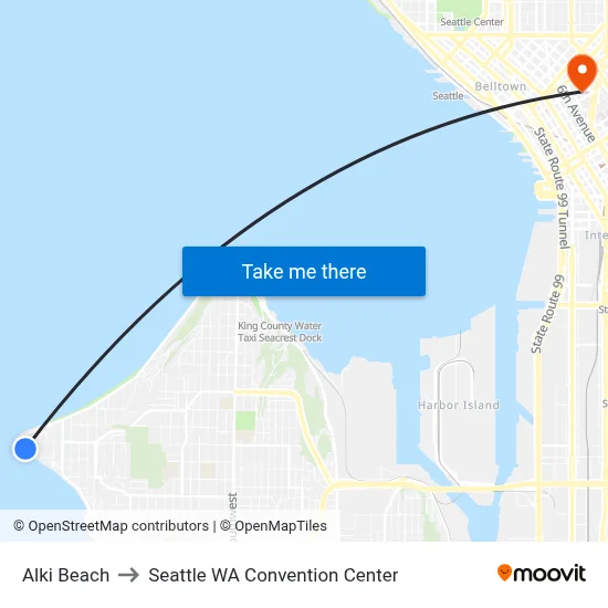 Alki Beach to Seattle WA Convention Center map
