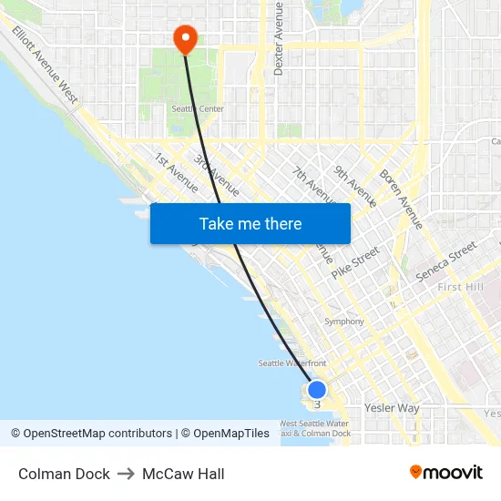 Colman Dock to McCaw Hall map