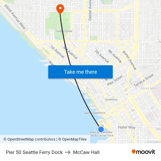 Pier 50 Seattle Ferry Dock to McCaw Hall map