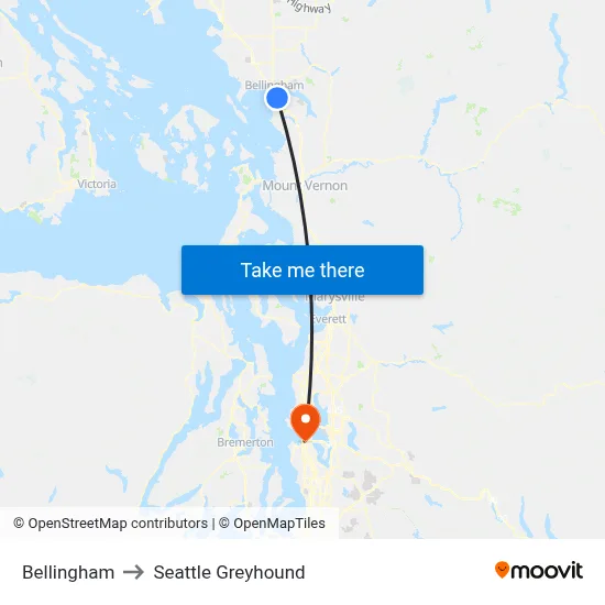 Bellingham to Seattle Greyhound map