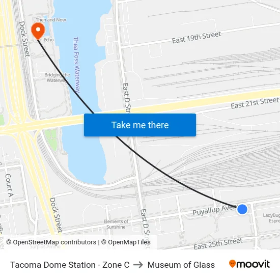 Tacoma Dome Station - Zone C to Museum of Glass map