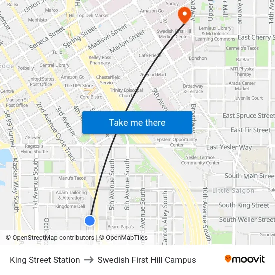 King Street Station to Swedish First Hill Campus map
