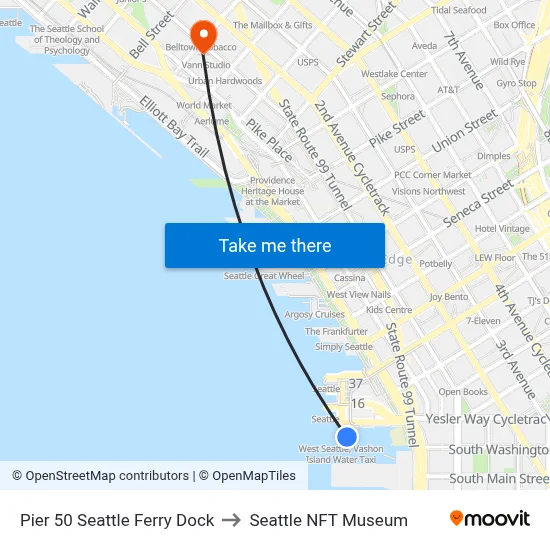 Pier 50 Seattle Ferry Dock to Seattle NFT Museum map