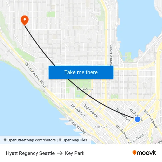 Hyatt Regency Seattle to Key Park map