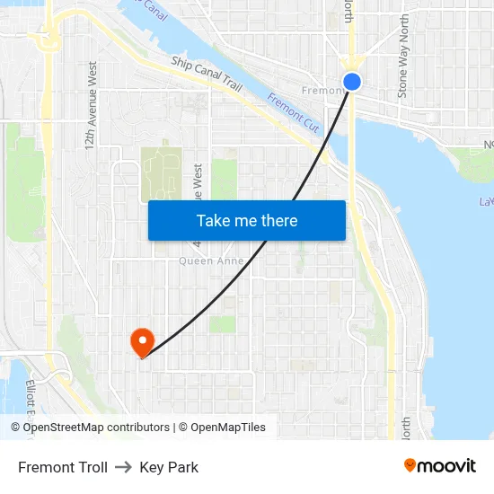Fremont Troll to Key Park map