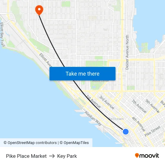 Pike Place Market to Key Park map