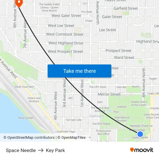 Space Needle to Key Park map