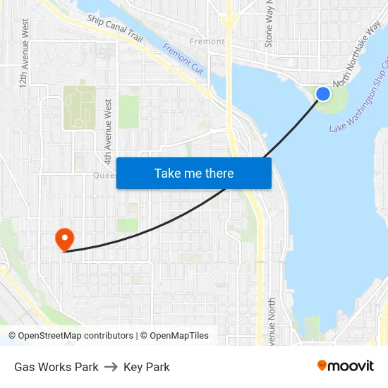 Gas Works Park to Key Park map