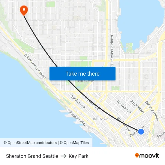 Sheraton Grand Seattle to Key Park map