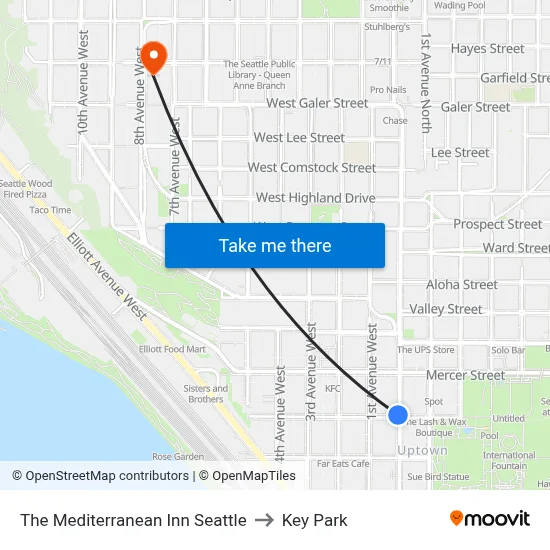The Mediterranean Inn Seattle to Key Park map