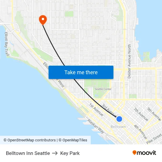 Belltown Inn Seattle to Key Park map