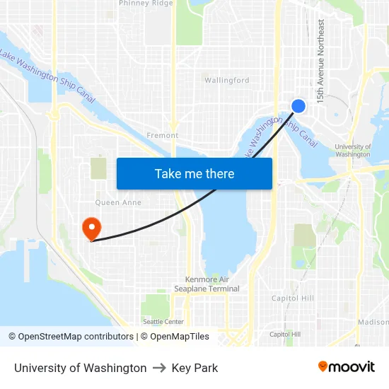 University of Washington to Key Park map