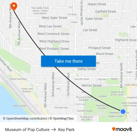 Museum of Pop Culture to Key Park map