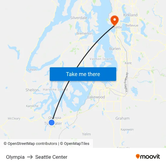 Olympia to Seattle Center map
